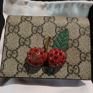 USED...Gucci Beige Wallet with Red Cherry Charm